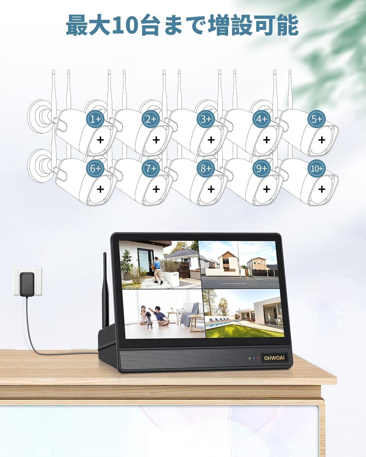 Amazon.co.jp: 10インチモニター一体型NVR OHWOAIワイヤレス防犯カメラ